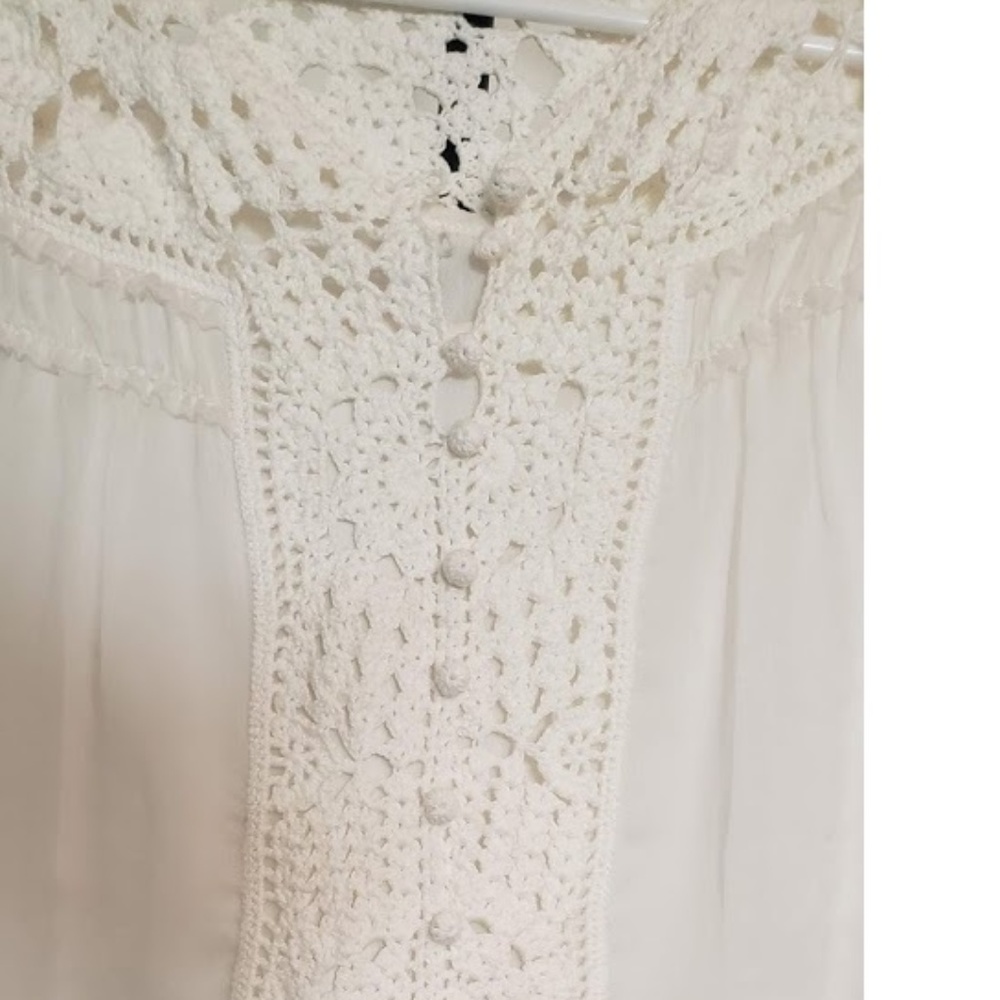 TOP, BLOUSE, SILK, LARGE WHITE